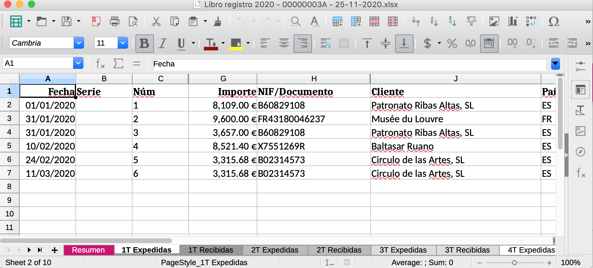 Libro en Excel