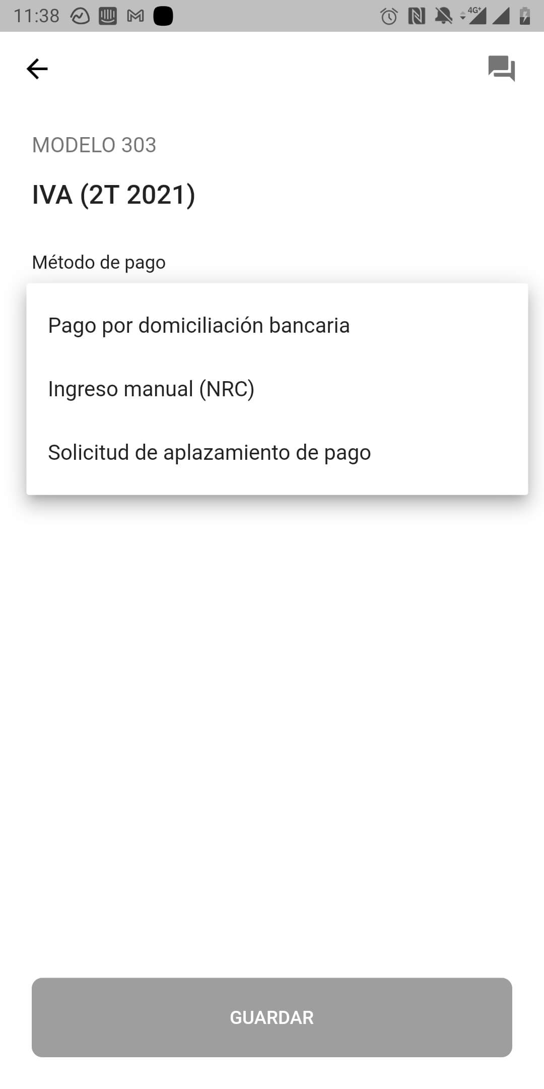 Modificación modalidad pago de impuestos
